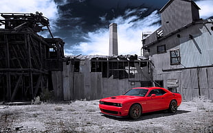 red Dodge Challenger coupe, Dodge Challenger SRT, Dodge Challenger, Dodge HD wallpaper