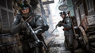 two soldier holding gun illustration HD wallpaper