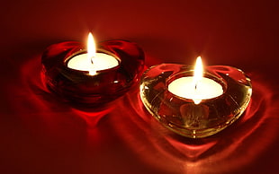 two heart-shaped clear glass tealight candle holder digital wallpaper