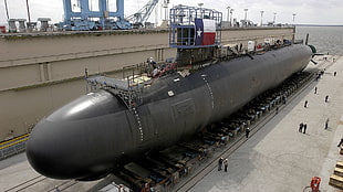 black submarine, submarine, Seawolf-class submarine, military, flag HD wallpaper