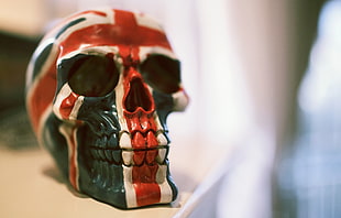 selective focus photography of black and red decorative skull