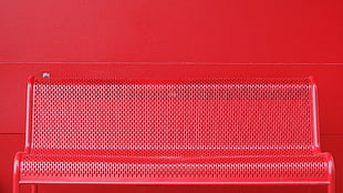 red metal bench, red, bench, wall, red wall