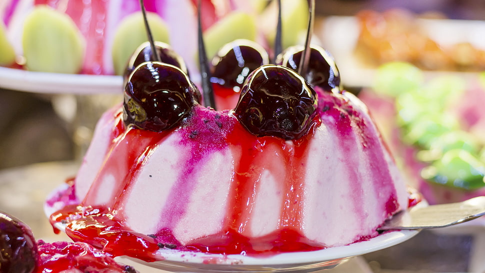 cherry pudding, food, dessert HD wallpaper