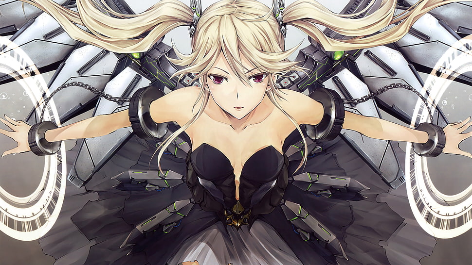 blonde, twintails, cleavage HD wallpaper