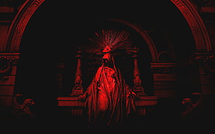 red statue digital wallpaper, statue, the all seeing eye, pyramid