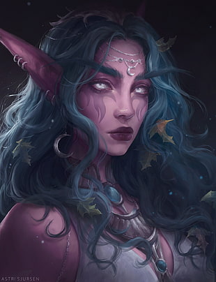 Fairy illustration, elves, blue hair, fantasy art, World of Warcraft