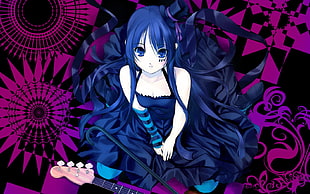 blue haired female anime character HD wallpaper