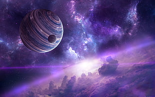 purple and white planetary painting