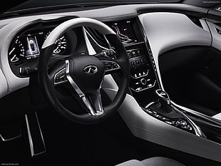 black Infiniti multifunction car steering wheel, Infiniti, 2015 Infiniti Q60 Coupe, twin-turbo, concept cars