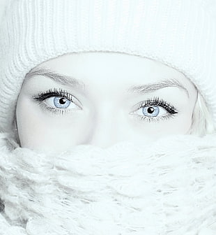 blue eyes with black eyelashes HD wallpaper