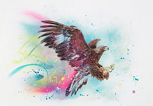 brown and pink eagle painting HD wallpaper