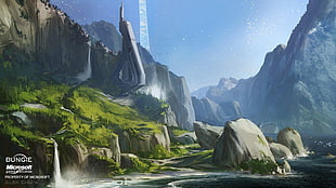 painting of river, Halo