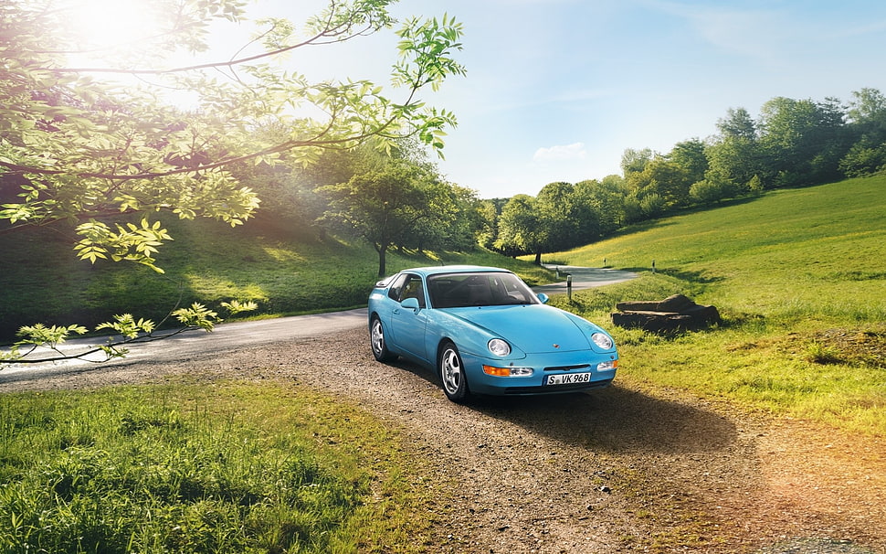 blue Porsche 924 coupe, car, road, blue cars, Porsche HD wallpaper