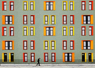 man passing by building painting, photography, abstract, old people, window HD wallpaper