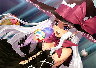 female anime character wearing hat wallpaper, anime, witch, witch hat, Tony Taka