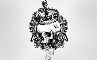 skull with crown logo, skull, gray background, vector art, crown HD wallpaper