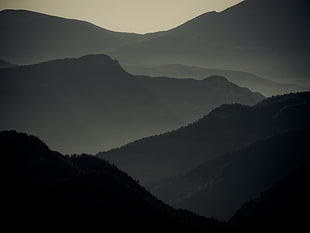 gray scale photography of mountain, valls