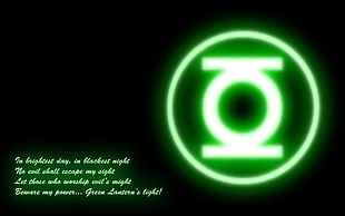 green LED lights with text overlay, quote, text, Green Lantern