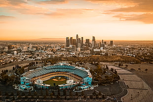 aerial photo of baseball stadium during golden hour HD wallpaper