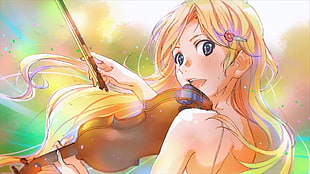 woman playing violin animated illustration HD wallpaper