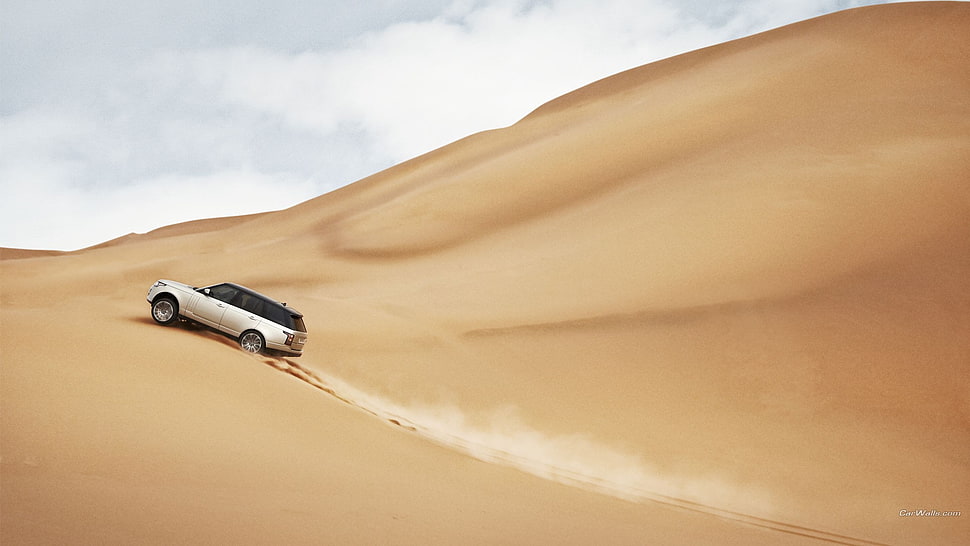 brown and black fishing rod, Range Rover, desert, car, vehicle HD wallpaper