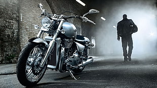 gray cruiser motorcycle, motorcycle, vehicle, men