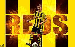yellow and black wooden table decor, Marco Reus, Borussia Dortmund, soccer, BVB HD wallpaper