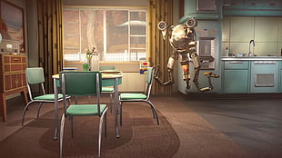 two brown wooden framed chairs, Fallout
