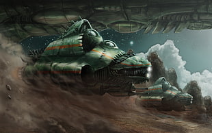 tank ship digital wallpaper, science fiction, space, ship, desert