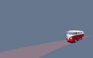 white and red Volkswagen T2 van, minimalism, vw bus HD wallpaper