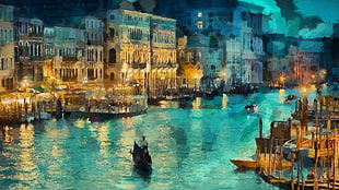 Grand Canal, Venice painting, Venice, Italy, gondolas, painting HD wallpaper