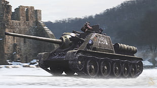 military tank on snow covered ground