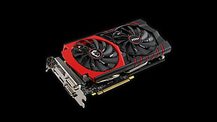 black and red MSI 2-fan graphics card, MSI, GTX980, PC gaming, minimalism