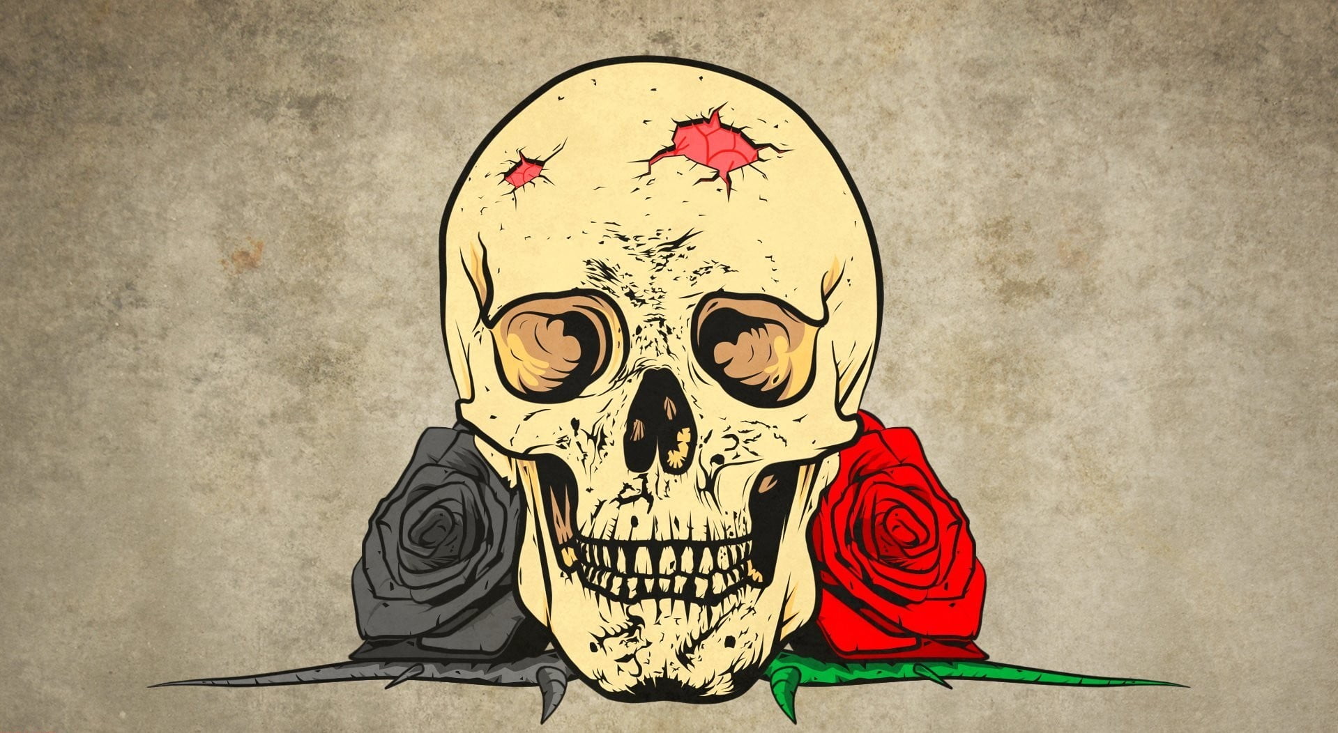 beige and red skull painting, skull, flowers, rose, artwork HD wallpaper.