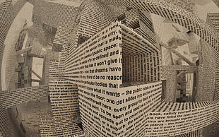 black text illustration, abstract, artwork, text, maze
