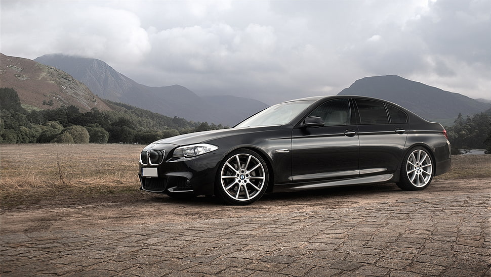 black BMW sedan HD wallpaper