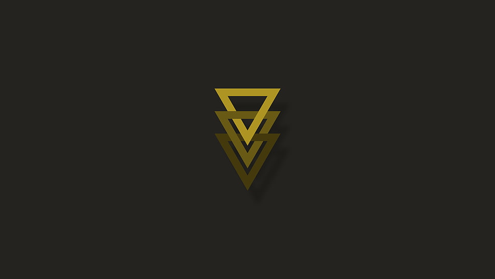 yellow triangle logo, minimalism, triangle, geometry HD wallpaper