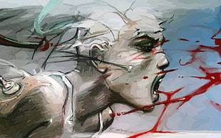 white and black quadcopter drone, drawing, blood, Enki Bilal