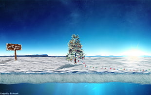 white and brown house near body of water painting, north pole, Santa Claus, Christmas, Christmas Tree