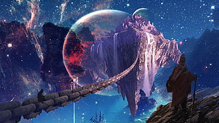 man holding black walking cane digital wallpaper, planet, landing, science fiction, wizard