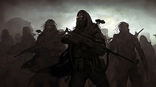 people with guns wallpaper, apocalyptic, science fiction, artwork, dark