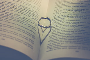 silver-colored ring, Book, Ring, Heart