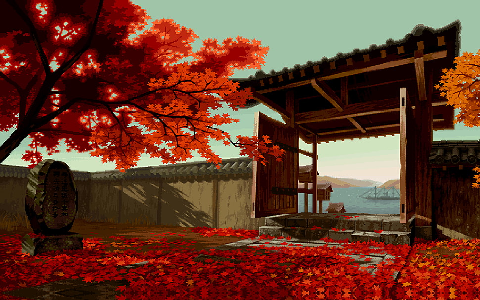 maple tree, video games, pixels, pixel art HD wallpaper