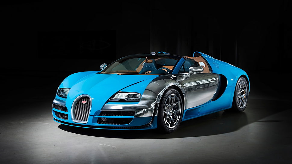 blue Bugatti convertible coupe, car, Bugatti HD wallpaper