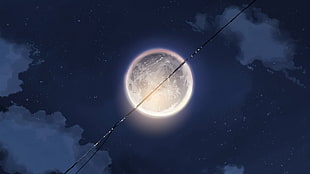 full moon, Moon, anime, Neon Genesis Evangelion, Powerlevel HD wallpaper