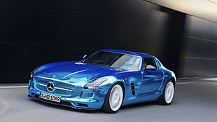 blue Mercedes-Benz SLS AMG coupe, Mercedes SLS, Mercedes Benz, blue cars, car