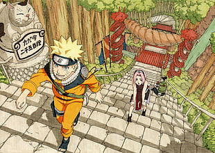 Naruto and Sakura, Naruto Shippuuden, Masashi Kishimoto, Uzumaki Naruto, Haruno Sakura HD wallpaper