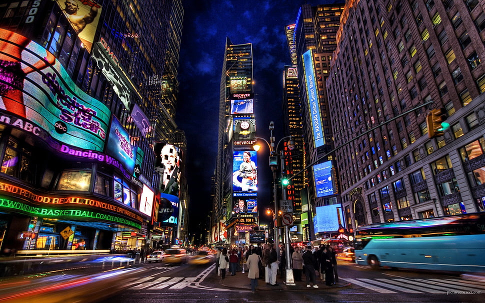 time lapse photography of Times Square, New York HD wallpaper