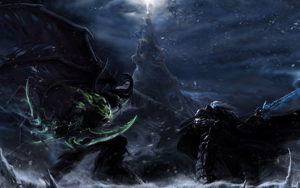black and gray abstract painting, Warcraft, video games, Illidan Stormrage, Arthas HD wallpaper