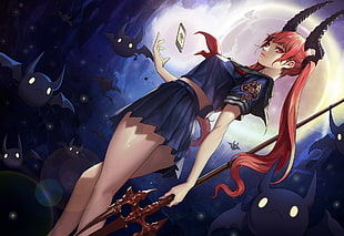 red haired female anime character digital wallpaper